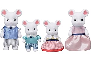 Calico Critters, Marshmallow Mouse Family, Dolls, Dollhouse Figures, Collectible Toys, 3 inches