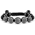 Bling Jewelry Black White Gold Tone Bead Pave Crystal Ball Shamballa Inspired Bracelet for Women for Men Cord String Adjustable 12MM