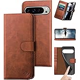 DuckSky Compatible with Google Pixel 10 Pro XL 6.8" Genuine Leather Wallet case【RFID Blocking】【4 Credit Card Holder】【Real Leather】 Flip Phone case Cover Women Men for Pixel 10 Pro XL case Light Brown