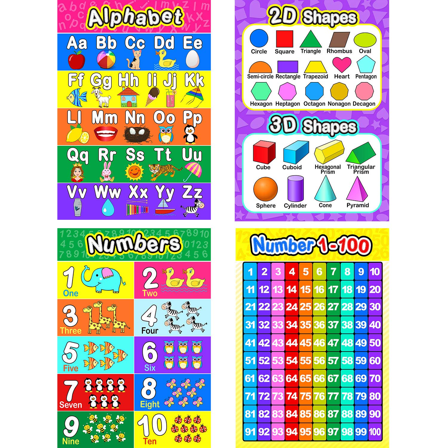 Blulu Educational Preschool Poster with Glue Point Dot for Nursery Homeschool Teach Numbers Alphabet Colors Days and More 16 x 11 Inch (12 Pieces, English Style)(Style C,4 Pieces)