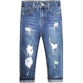 KIDSCOOL SPACE Girls Slim-fit Jeans, Ripped Holes Straight Denim Pants