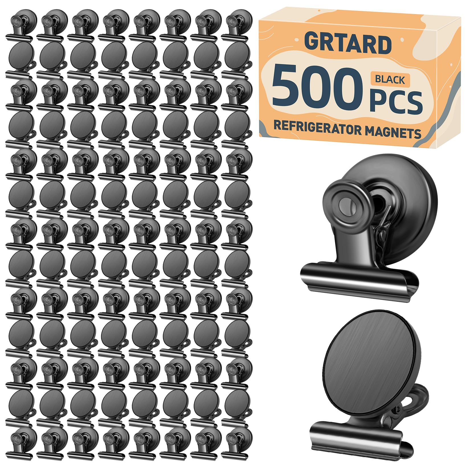 Grtard 500pack Magnetic Clips Heavy Duty, Black Magnet Clips for Fridge, Refrigerator Magnets, Scratch Free Magnets with Clip, Strong Magnetic Clip for Whiteboard, Refrigerator, Locker, Classroom Image