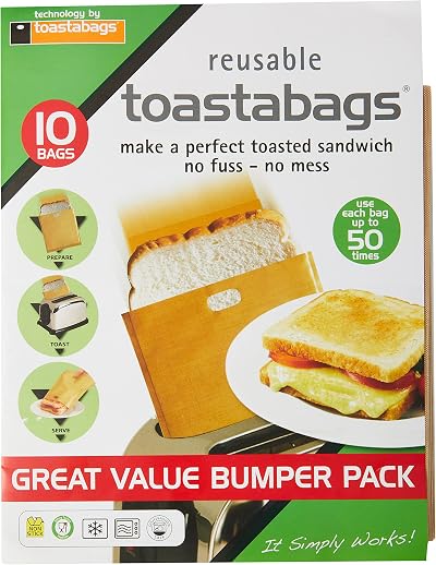 Toastabags Reusable Toastie Bags 10 Pack Non-Stick Toaster Liners