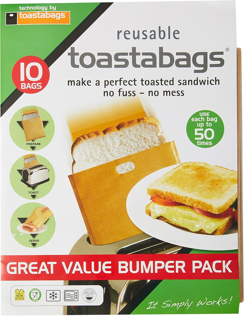 Toastabags Reusable Toastie Bags 10 Pack Non-Stick Toaster Liners