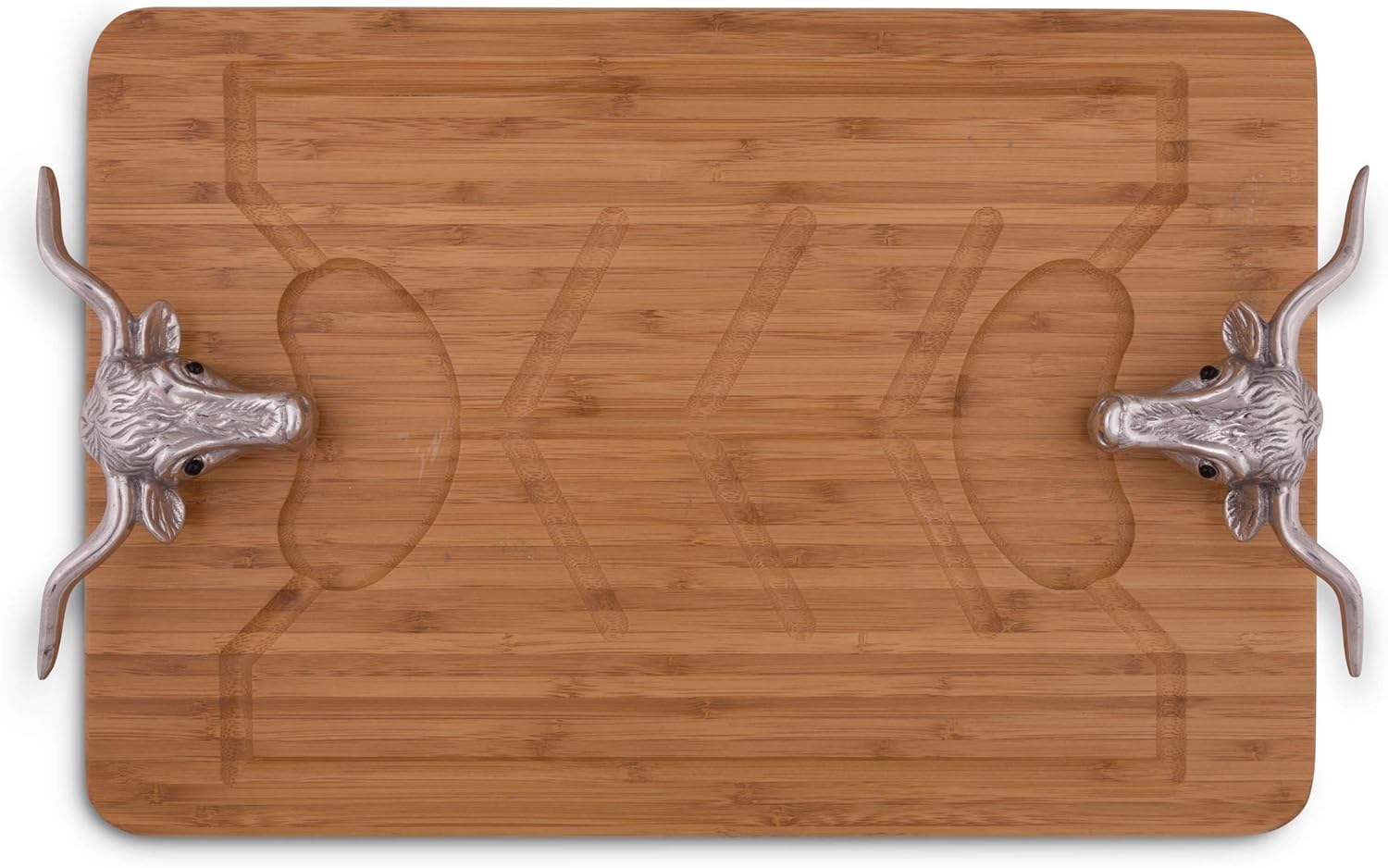 Amazon Com Arthur Court Designs Aluminum Longhorn Handle Bamboo Wood Carving Cheese Board Large Tray For Serving Meats Or Appetizer 23 5 Inch Cutting Boards Kitchen Dining