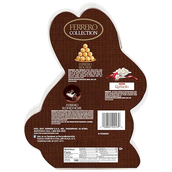FERRERO COLLECTION, 13 COUNT, PREMIUM GOURMET ASSORTED HAZELNUT MILK CHOCOLATE, DARK CHOCOLATE AND COCONUT, EASTER BUNNY GIFT BOX, GREAT EASTER GIFT, 5 OZ