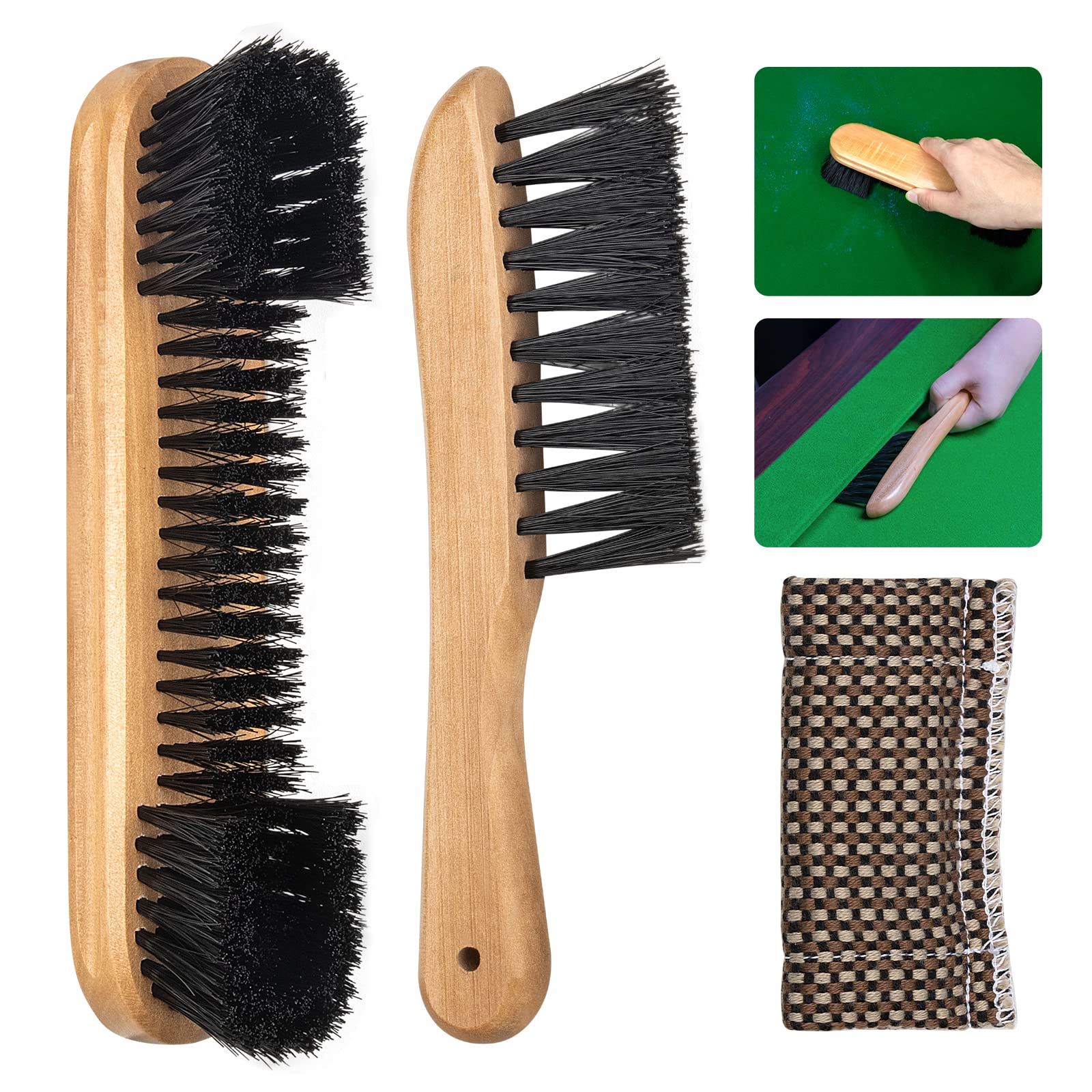 Adhafera Pool Table Brush Cleaner Kit with 3 Tools, Brush Made of Pure Solid Wood and Nylon Bristle, Snooker Accessories for Snooker Table
