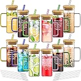 Uiifan 12 Pcs Employee Appreciation Gifts Valentine's Day Gift for Coworkers Thank You Glass Cups with Lids Straws 13.5 oz Iced Coffee Cups with Handle for Volunteer Employee Teacher Nurse (Thank you)