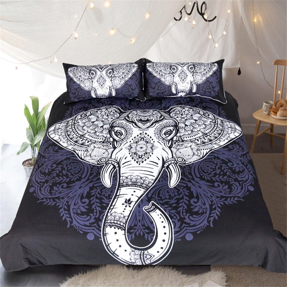 HTST Duvet cover set 3d animal print effect quilt bedding set poly cotton new (Elephant head) 3pcs,1 Quilt cover,2 Bed sheets, King