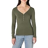 Amazon Essentials Women's Ribbed Knit Long Sleeve Henley Slim Fit T-Shirt