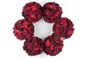 DuHouse 8.7" Silk Hydrangea Artificial Flower Heads with Stems Fake Hydrangeas Flowers for DIY Wedding Centerpiece Home Decor,Pack of 6 (Burgundy)