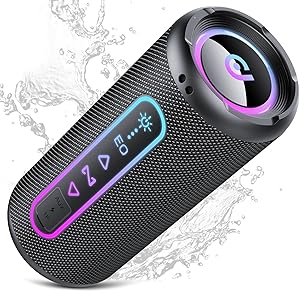 Bluetooth Lautsprecher mit Licht, 30W Musikbox Bluetooth 5.4 mit Dualen Bass-Treibern, 30H Akku boxen, TWS Koppelbar Stereo Sound, IPX7 Wasserdicht, AUX/TF, Tragbarer Speaker für Party Outdoor Reisen