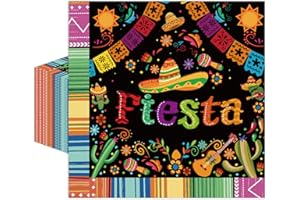Mexican Fiesta Paper Napkins, Cinco De Mayo Colorful Mexico Design, 13 x 13 Inches, 50-Pack Disposable Luncheon Dinner Napkin