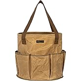 Heavy-Duty 16oz Waxed Canvas Garden Tool Tote with Handle, Wide-Mouth Open Top Design 14 inch Tool Bag | Khaki