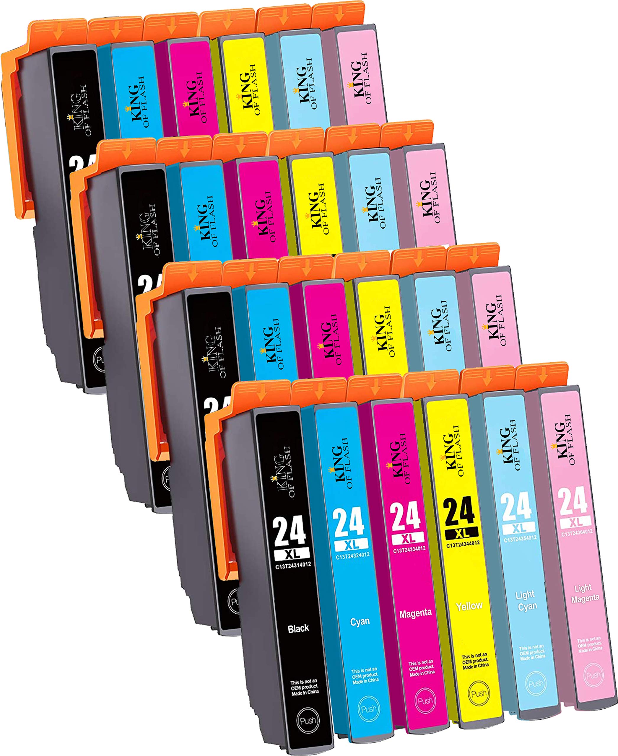 KING OF FLASH 24xl Compatible Ink Cartridges Replacement for Epson 24 XL for Epson Expression Photo XP-970 XP-55 XP-950 XP-860 XP-960 XP-750 XP-760 XP-850 Printer (4 Sets of 6 Cartridges = 24 Inks)