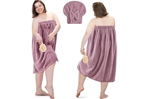 Xtinmee 2 Sets Plus Size Womens Wrap Towel with Hair Towel Bath Towel Wrap Shower Dress Towel Spa Wraps for Women's Bathrobe (Purple)
