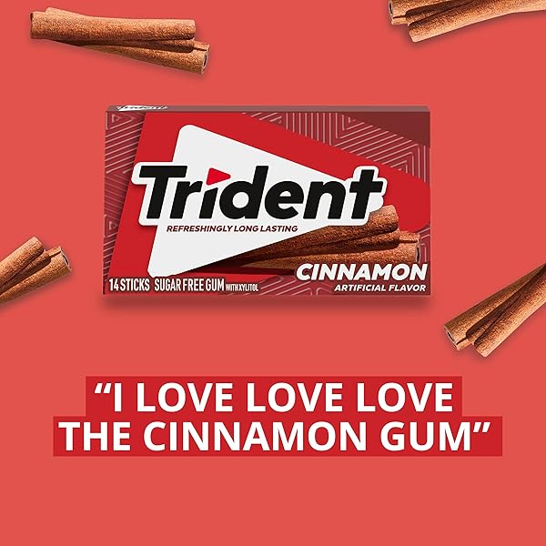 TRIDENT CINNAMON SUGAR-FREE CHEWING GUM, 3 PACKS OF 14 PIECES (42 TOTAL PIECES)