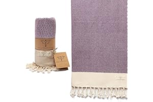 SMYRNA TURKISH COTTON Vintage Series Turkish Beach Towel Oversized, 37x71 inch, Extra Large Quick Dry Sand Free Beach Blanket, Lightweight Cotton Pool, Spa, Travel, Gym, Adult Bath Towel, Purple