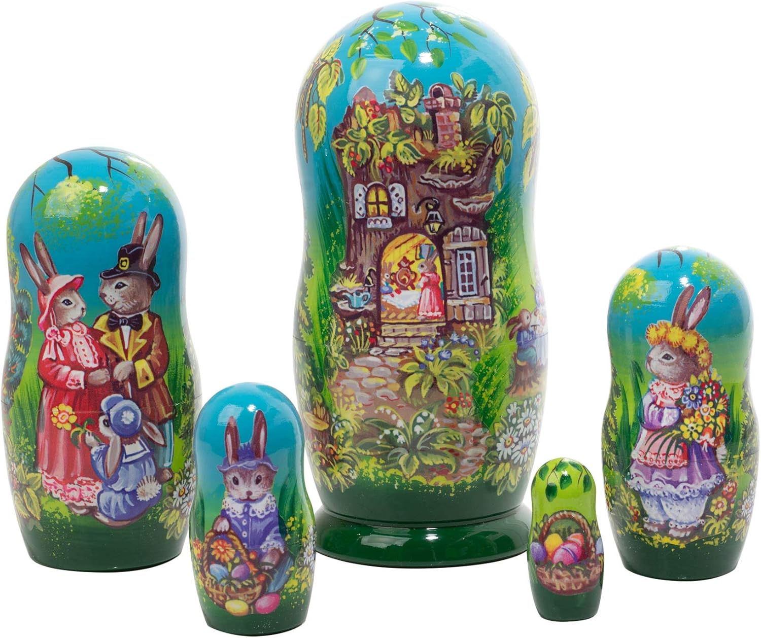 Babushka Doll Nesting 5pc/5 Hill Rabbit on Easter Matryoshka Matreshka