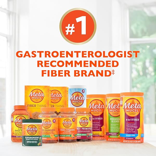 METAMUCIL 4-IN-1 PSYLLIUM HUSK GLP-1 FRIENDLY FIBER SUPPLEMENT, SUGAR-FREE, 114 TEASPOONS, ORANGE FLAVORED, DAILY FIBER POWDER FOR DIGESTIVE HEALTH, MADE WITH PLANT-BASED PSYLLIUM HUSK FIBER