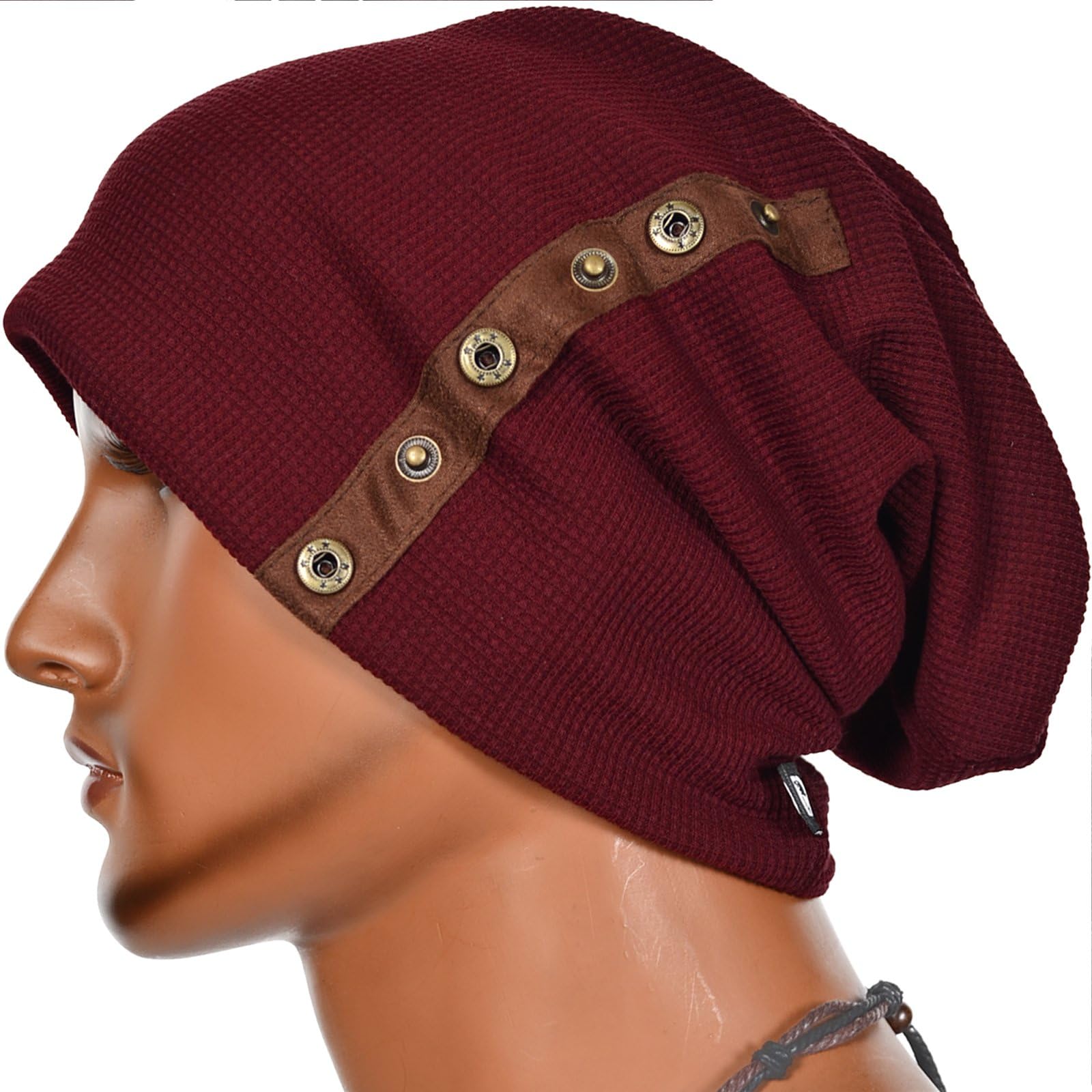 Slouchy Knitted Baggy Beanie Hat Crochet Stripe Summer Dread Caps Oversized for Men-B318