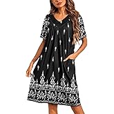 Ekouaer Womens House Dress Floral Print Nightgown with Pockets Mumu Dress