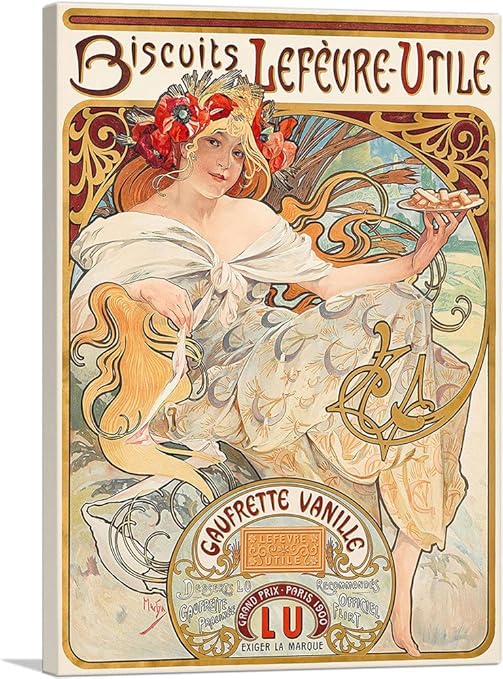 Amazon Com Artcanvas Biscuits Lefevre Utile 1900 Canvas Art Print By Alphonse Mucha 26 X 18 0 75 Deep Posters Prints