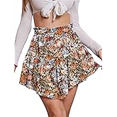 NASHALYLY Women's Mini Skirt Ruffle High Waist Elastic Boho Flowy Chiffon Tiered Skirt with Shorts