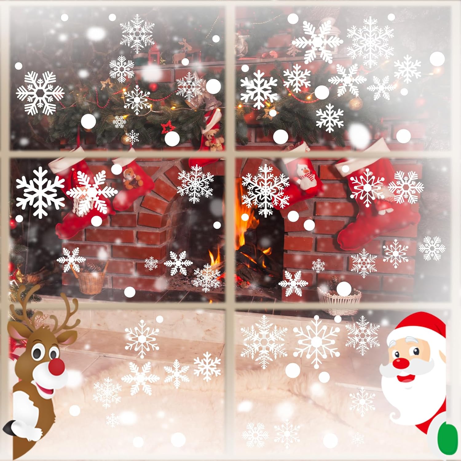 Window Treatments - 406pcs Snowflake Window Clings for Glass Windows, 8sheets Christmas Decorations Window, Santa Claus Reindeer Christmas Clings for Glass Windows, Christmas Stickers for Windows, Winter Window Clings