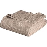 Superior Diamond Weave All-Season Cotton Blanket, Cover for Home, Couch, Bed, Soft, Warm Blankets, Boho Aesthetic, Comfy, Cozy, and Cute Covers, Decorative Bedding Essentials, California King, Khaki