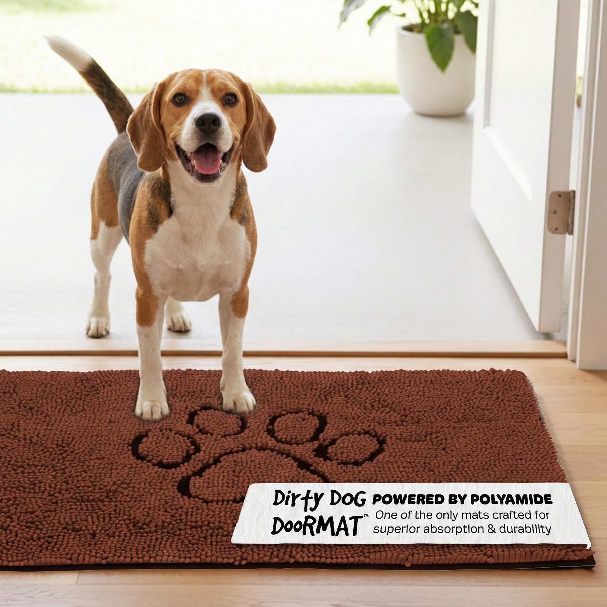 Dog Gone Smart Dirty Dog Microfiber Doormat, Super Absorbent Machine Washable with Non-Slip Backing, Medium, Brown