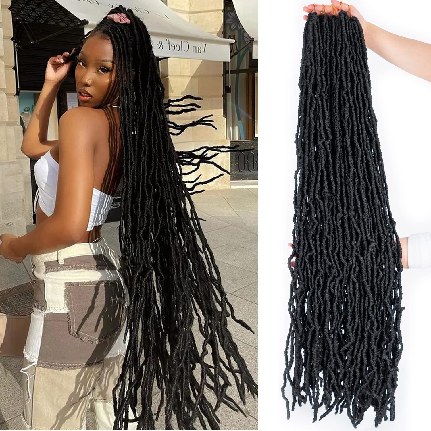 44 Inch Faux Locs Crochet Hair 6Pscks New Soft Locs Crochet Hair Pre Looped Long Synthetic Goddess Locs Crochet Braiding Hair Extension for Black Women (1B#, 44Inch (Pack of 6)) — image 1