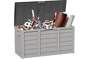 Brightpeak 75 Gallon Outdoor Deck Box - Durable Resin Storage with Lockable Lid, for Patio Furniture Cushions, Pillows (Grey)