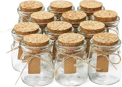 Frascos de vidrio con tapas de corcho, frascos para recuerdos de boda