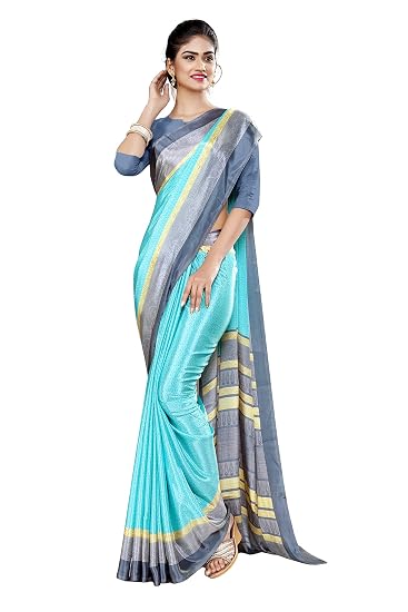 Uniform Sarees Corp Womens Italian Silk Crepe Annual Function Uniform Saree With Blouse (Sea Green;Gray)