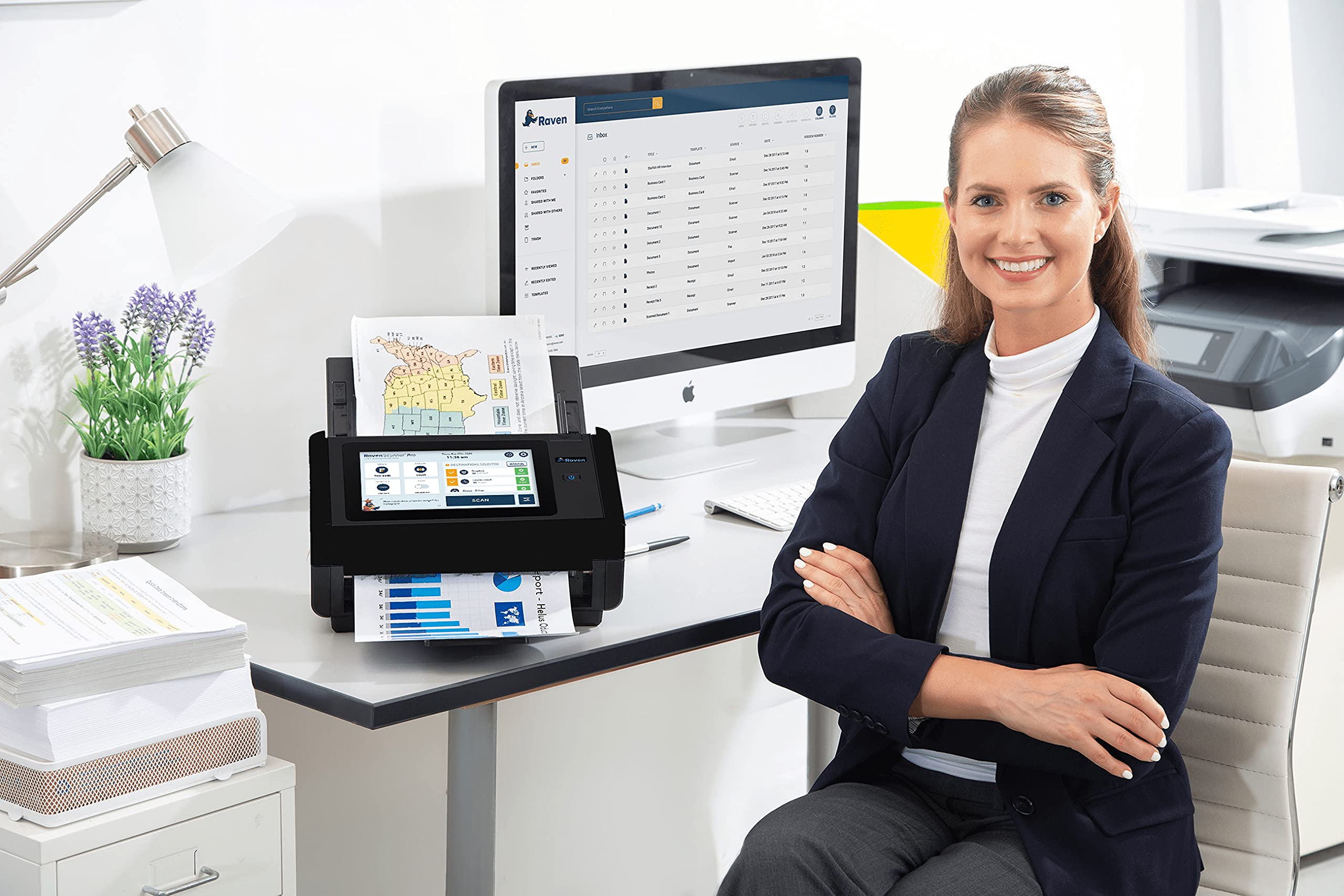 Raven Pro Document Scanner - Huge Touchscreen, High Speed Color Duplex Feeder (ADF), Wireless Scan to Cloud, WiFi, Ethernet, USB, Home or Office Desktop