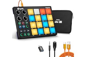 Synido TempoPAD Midi Controller Beat Maker Machine for Music Production, Portable USB MIDI Beat Pad Controller for Beginners with Durable Carrying Bag, 16 Backlit Beat Pad, 4 Assignable Knob