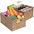 ROSOS Wicker Baskets 2 Pack, Wicker Storage Basket with Handles, Large Wicker Baskets for Storage, Waterproof Wicker Baskets for Organizing, Large Storage Baskets Wicker 15" and Medium 14", Brown