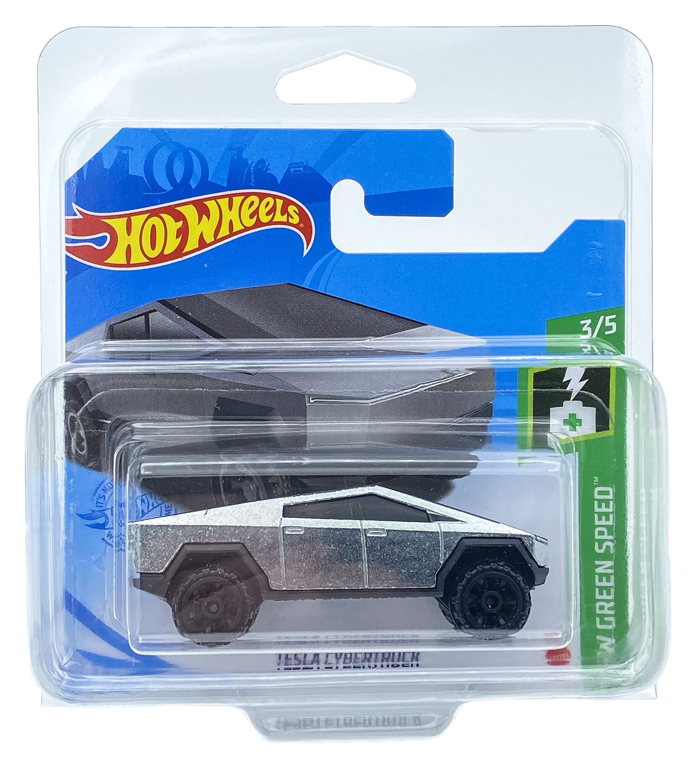 Hot Wheels Tesla Cybertruck (Silver) 3/5 HW Green Speed 2021 - 177/250 (Short Card) GTB22 *** COMES IN A KLAS CAR KEEPER PROTECTIVE COLLECTORS CASE ***