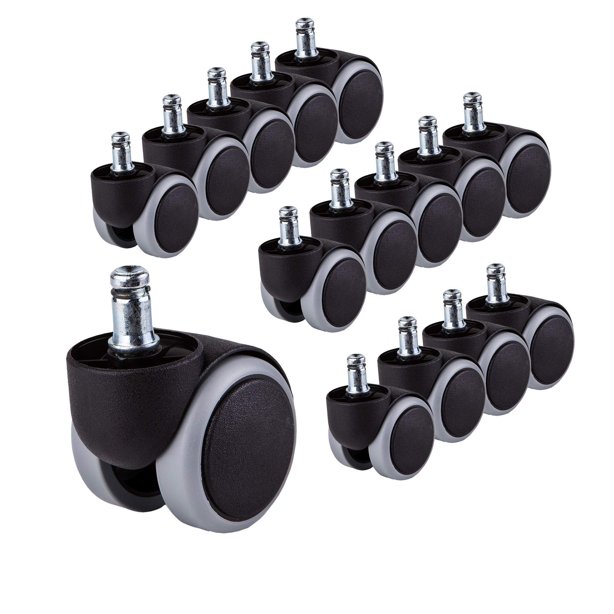 (for 3 Chairs) 50 mm Rubber Chair Wheels Office Chair Castors Replacement Wheels Twin Castors Swivel Wheels Universal Stems for Replacement Casters No Scratches Short Stem (15)