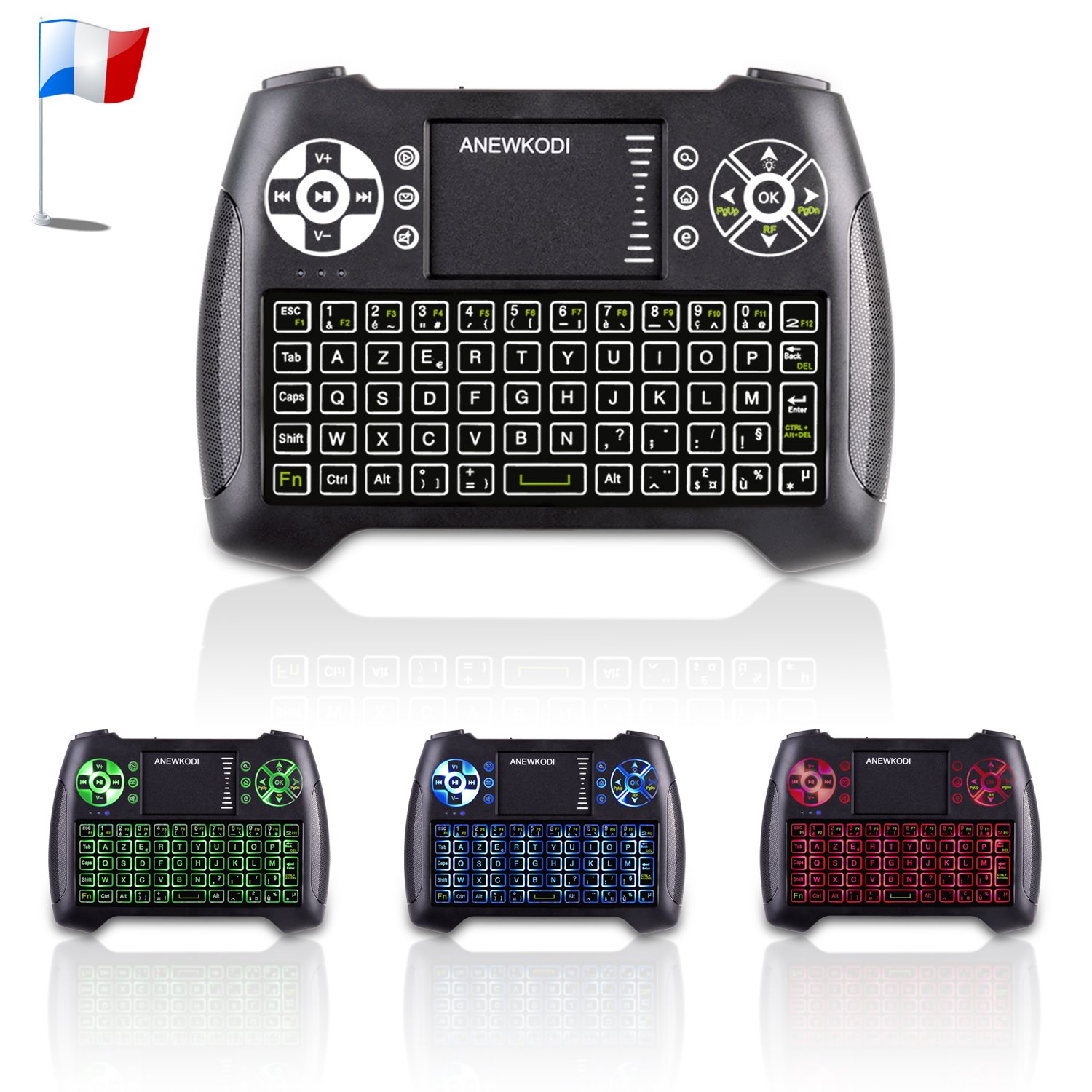 ANEWKODI QWERTY Mini Clavier Rétro-éclairé Sans fil, 2.4GHz Mini Clavier de Souris Combo, Mini Clavier Wireless Télécommande pour Téléviseur intelligent,HTPC,IPTV, Téléviseur Android, XBOX360, PS3, PC
