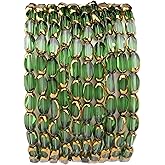 DADIFEN Glass Rice Beads Clear Green 4x6mm 50pcs Faceted Oval Golden Edge Crystal Loose Beads for DIY Craft Jewelry Making