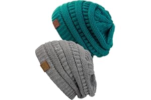 C.C Trendy Warm Chunky Soft Stretch Cable Knit Beanie Skully, 2 Pack