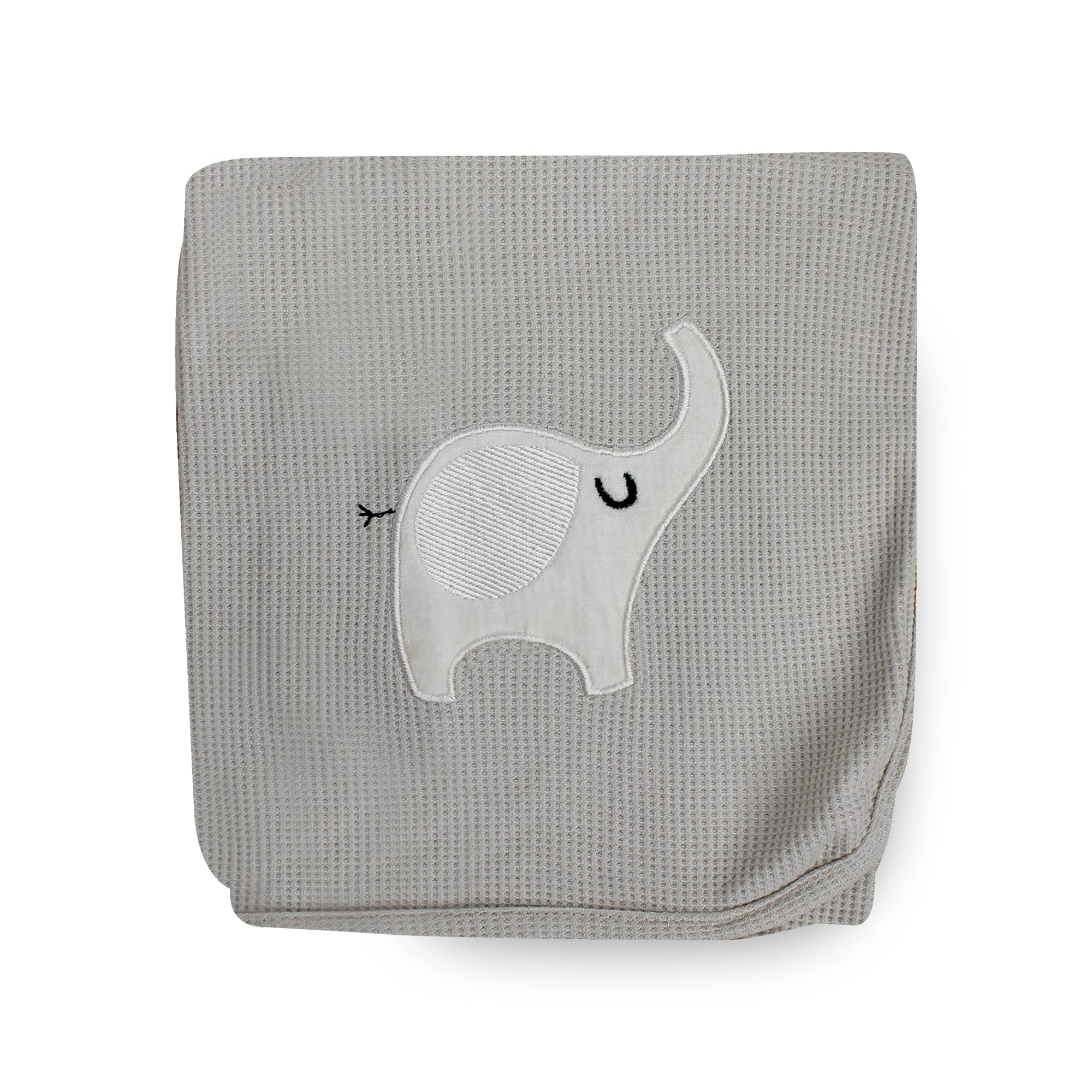 Socksmad 2 Pack Baby Blankets 100% Soft Cotton with Embroidery Cot Crib Moses Basket Pram Cellular Blanket (Grey Elephant)