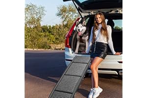 Lyyes Dog Ramp for Cars, Foldable Dog Ramps for Large Dogs, Dog Stairs for Trucks, Cars and SUV, Supports up to 250 lbs (63'' L x 17'' W)