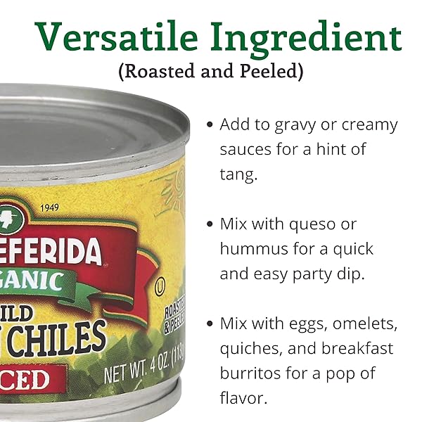 LA PREFERIDA ORGANIC GREEN CHILES, MILD-DICED, 4 OZ (PACK – 1)