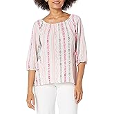 Star Vixen Womens 3/4 Sleeve Peasant Elastic-Hem TopBlouse