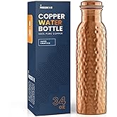 100% Copper Water Bottle - 34 oz Extra Large - Hammered Finish Pure Copper Water Bottle for Drinking - Handcrafted Ayurvedic Leak-Proof Vessel for Healthy Hydration - Premium Ocean Blue Gift Box
