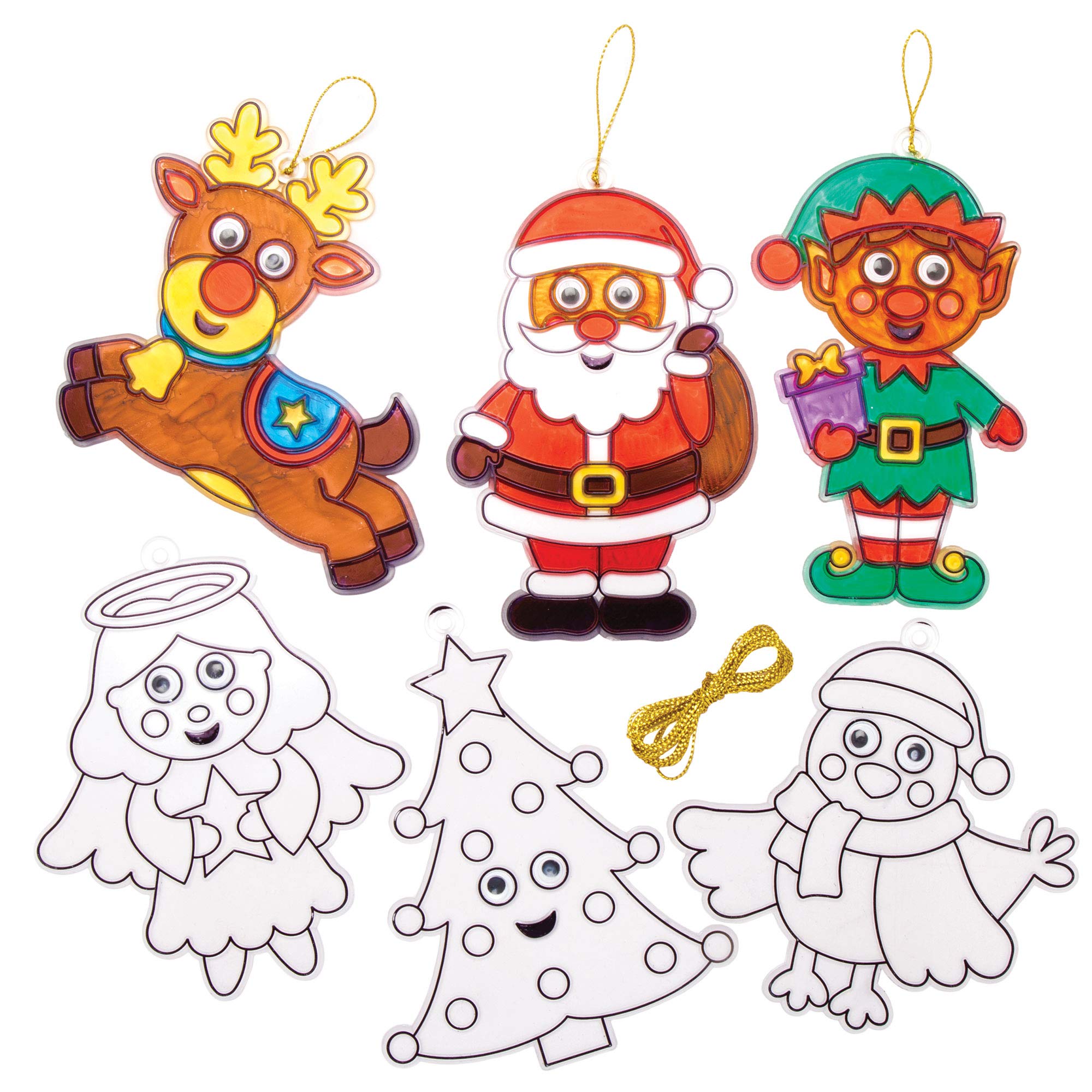 Baker Ross AT297 Christmas Wiggle-Eye Suncatcher Decorations, Festive Arts and Craft (Pack of 8), Assorted