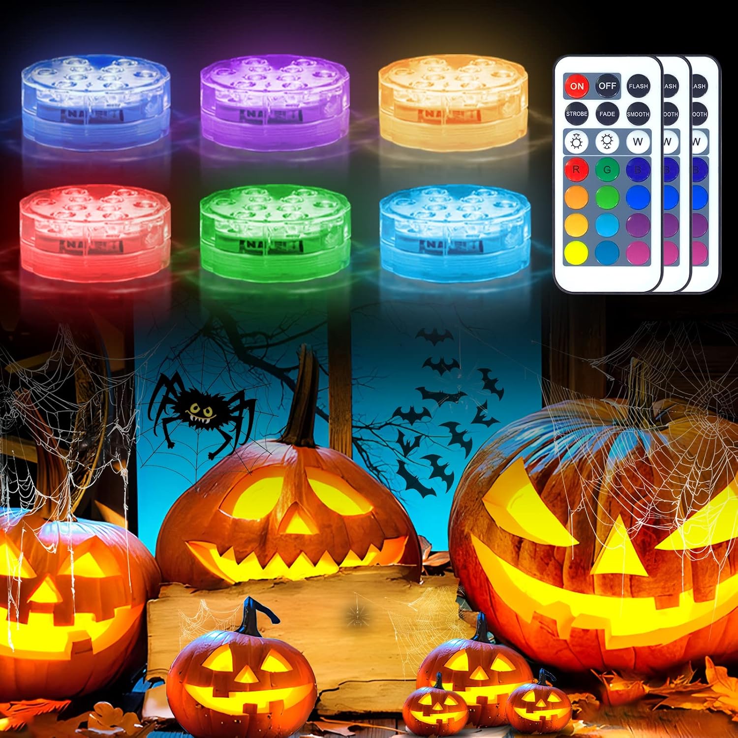 Lighting - Sylawnlife 6-Pack LED Pumpkin Lights, Battery Operated Pumpkin Lights, 13 Color-Changing JackoLantern Lights with Remote LED Tea Lights Candles for Halloween Lantern Decorations